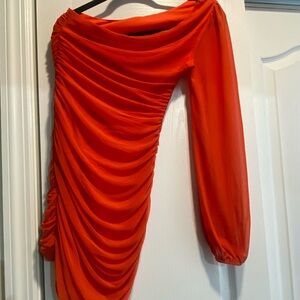 Vibrant Orange Ruched Dress